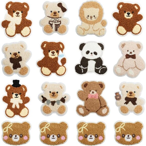16pcs Plush Bear Embroidered Patches Cute Animal Appliques for Clothes and Bags - Picture 3 of 5